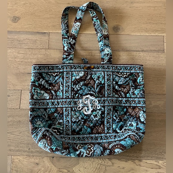 Vera Bradley Handbags - Vera Bradley brown and blue shoulder bag with monogram
